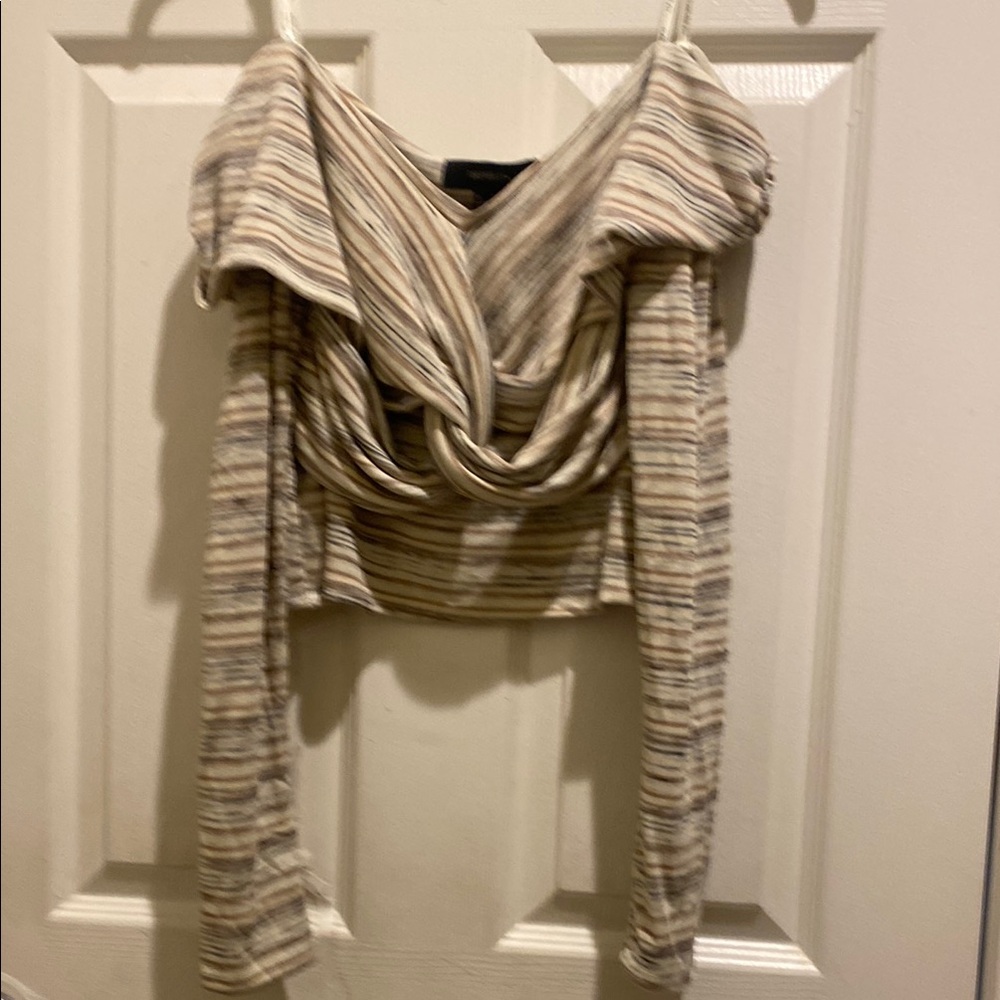 Striped Off-Shoulder Long Sleeve Top